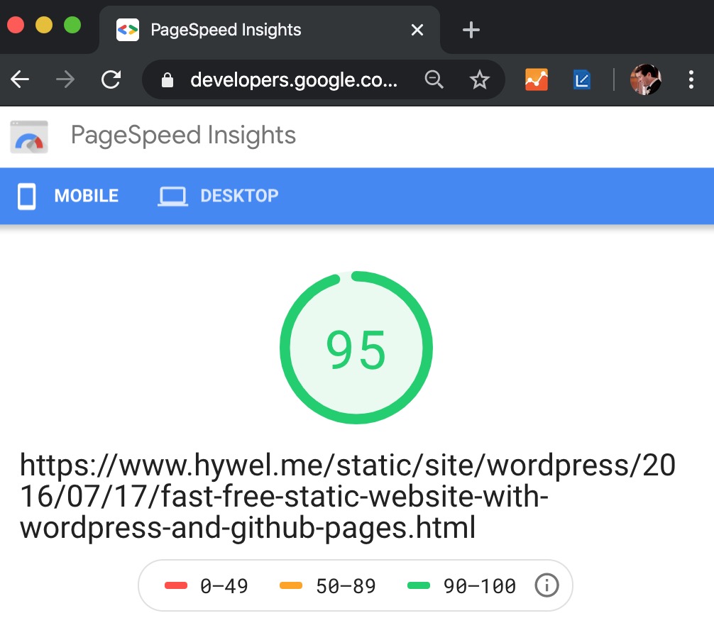 Google Page Speed Insights After Removing Disqus on Mobile
